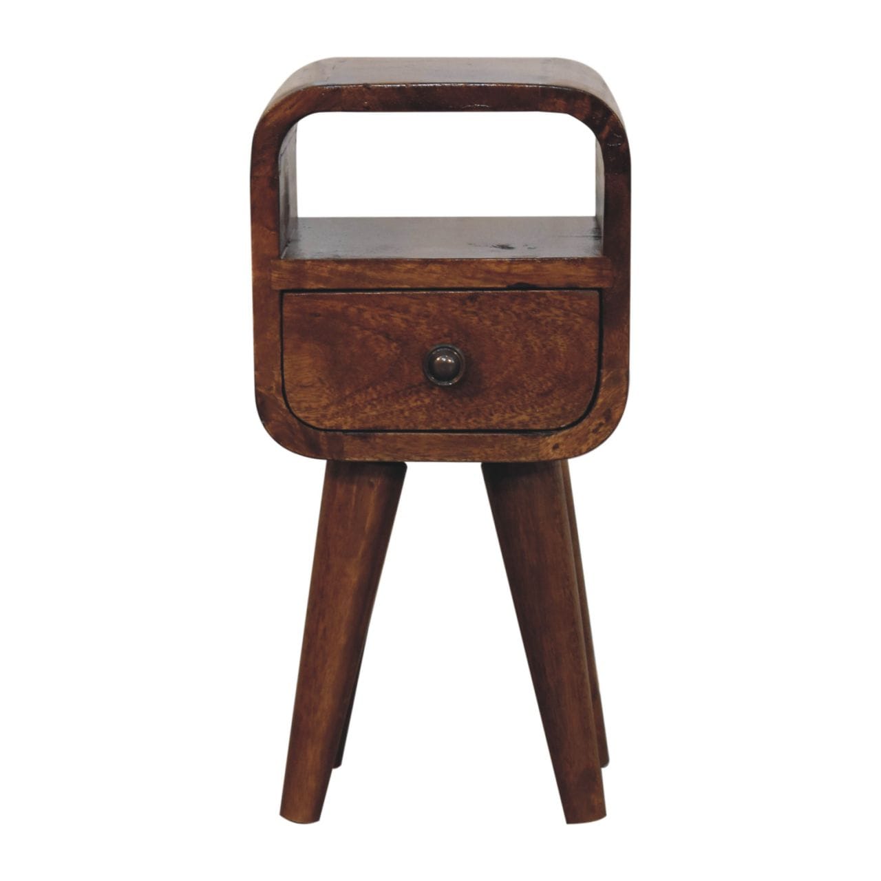 Handcrafted Extra Mini Chestnut Curve Open Slot Nightstand - Solid Mango Wood Bedside Table for Bedroom - product view 2...
