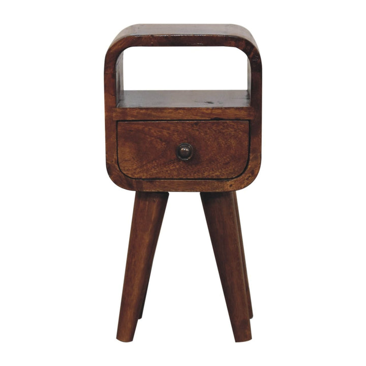 Handcrafted Extra Mini Chestnut Curve Open Slot Nightstand - Solid Mango Wood Bedside Table for Bedroom - product view 2...