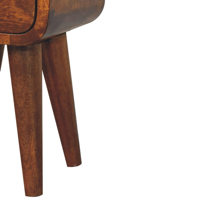 Handcrafted Extra Mini Curved Chestnut Nightstand - Solid Mango Wood Bedside Table for Bedroom - product view 8 showing...