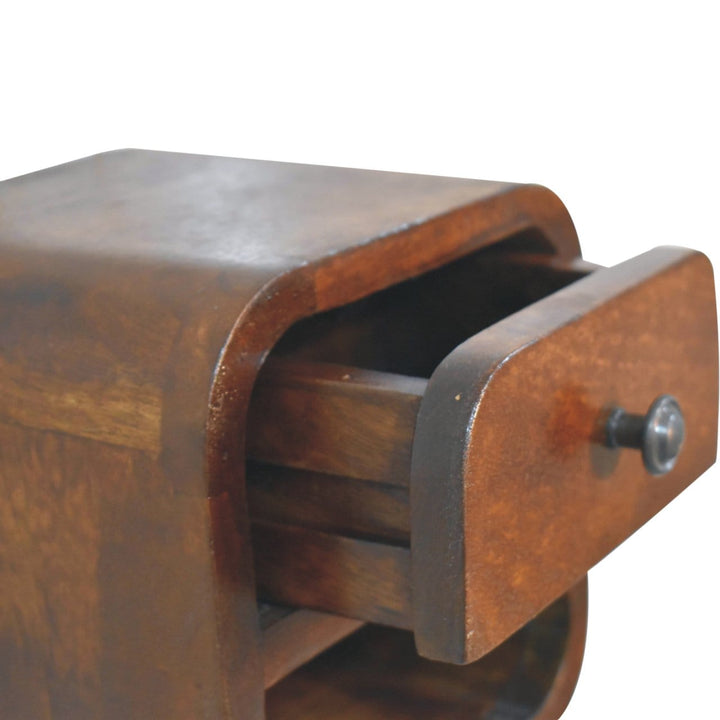 Handcrafted Extra Mini Curved Chestnut Floating Nightstand - Solid Mango Wood Bedside Table for Bedroom - product view 8...