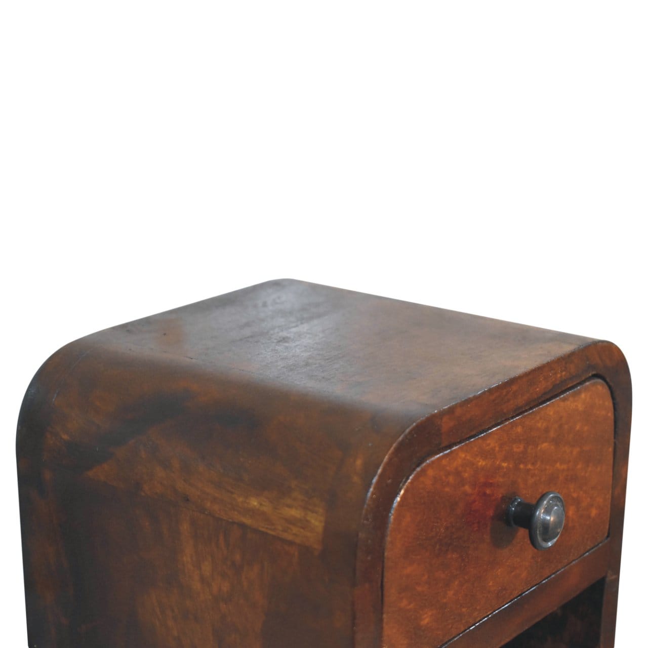 Handcrafted Extra Mini Curved Chestnut Floating Nightstand - Solid Mango Wood Bedside Table for Bedroom - product view 7...