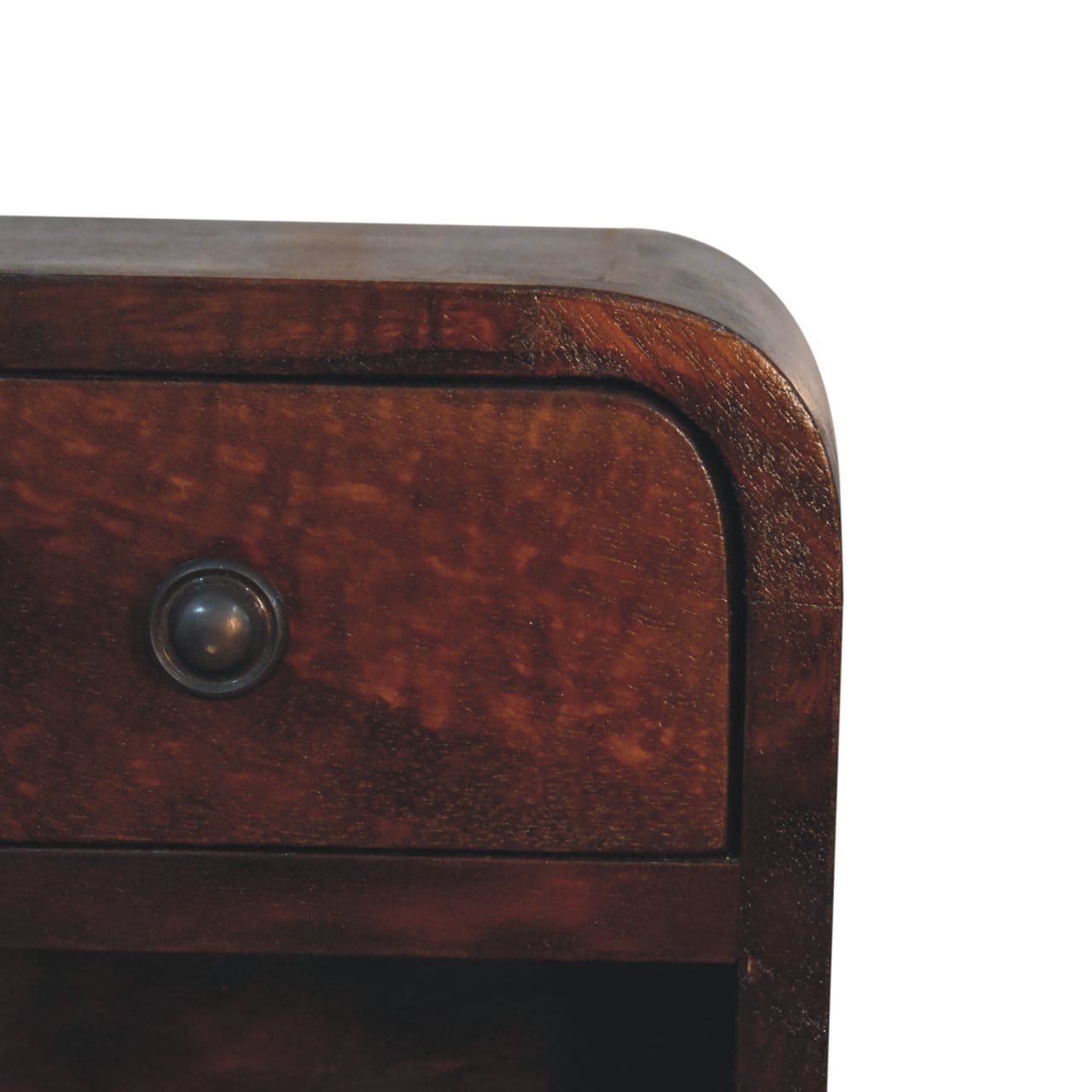 Handcrafted Extra Mini Curved Chestnut Floating Nightstand - Solid Mango Wood Bedside Table for Bedroom - product view 6...