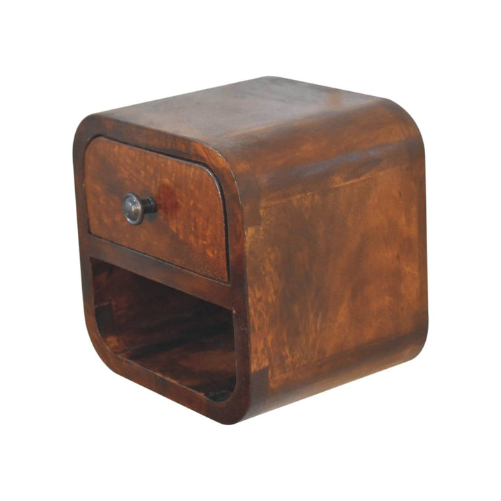 Handcrafted Extra Mini Curved Chestnut Floating Nightstand - Solid Mango Wood Bedside Table for Bedroom - product view 5...