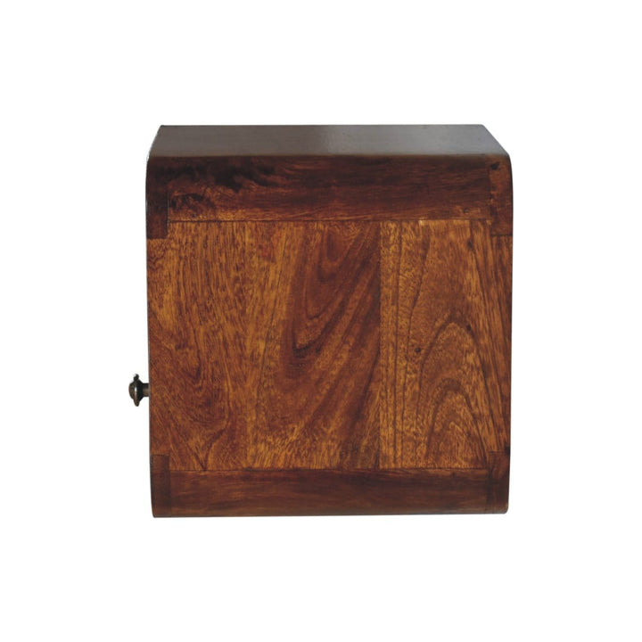 Handcrafted Extra Mini Wall Mounted Curved Chestnut Nightstand - Solid Mango Wood Bedside Table for Bedroom - product...