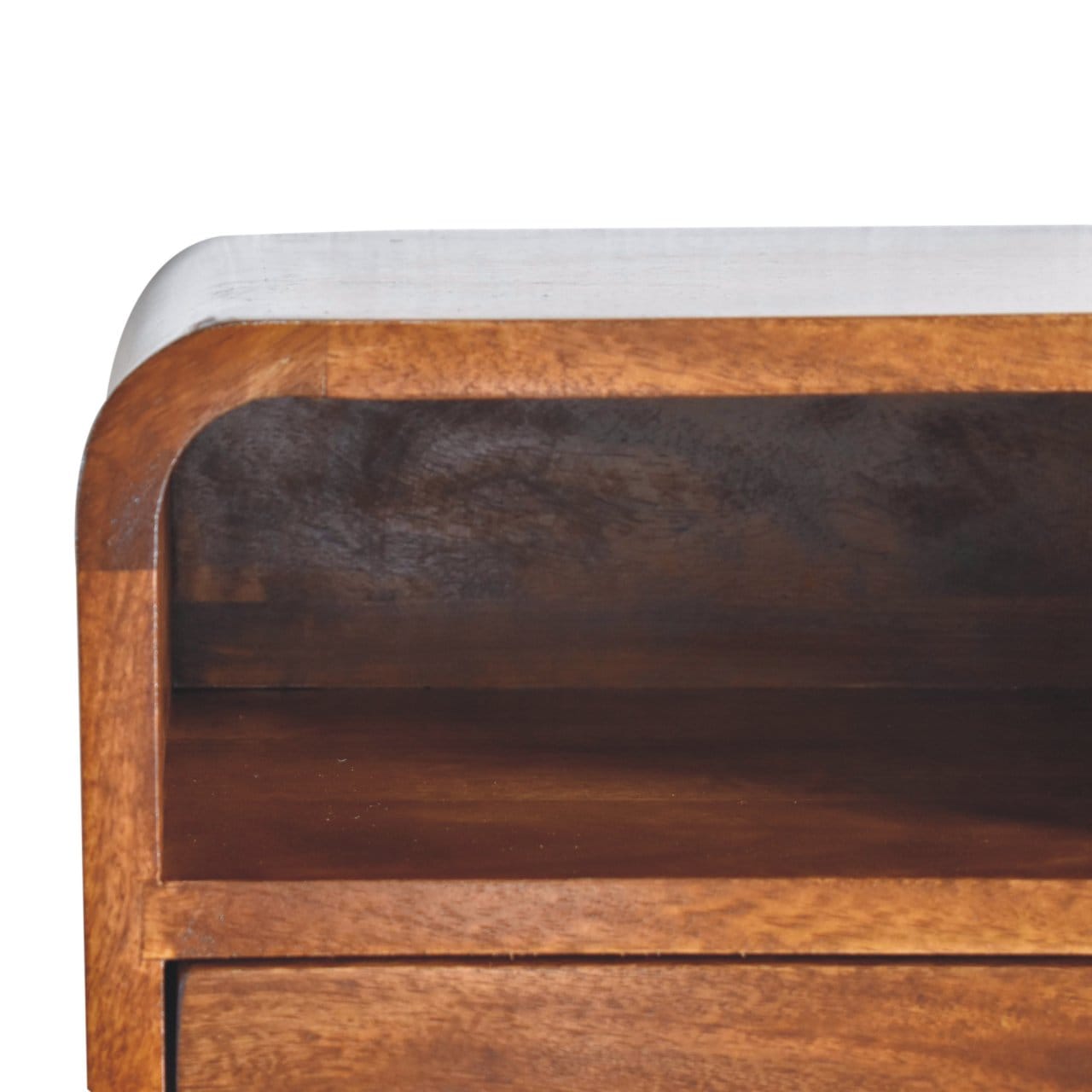 Handcrafted Extra Mini Wall Mounted Curved Chestnut Nightstand - Solid Mango Wood Bedside Table for Bedroom - product...