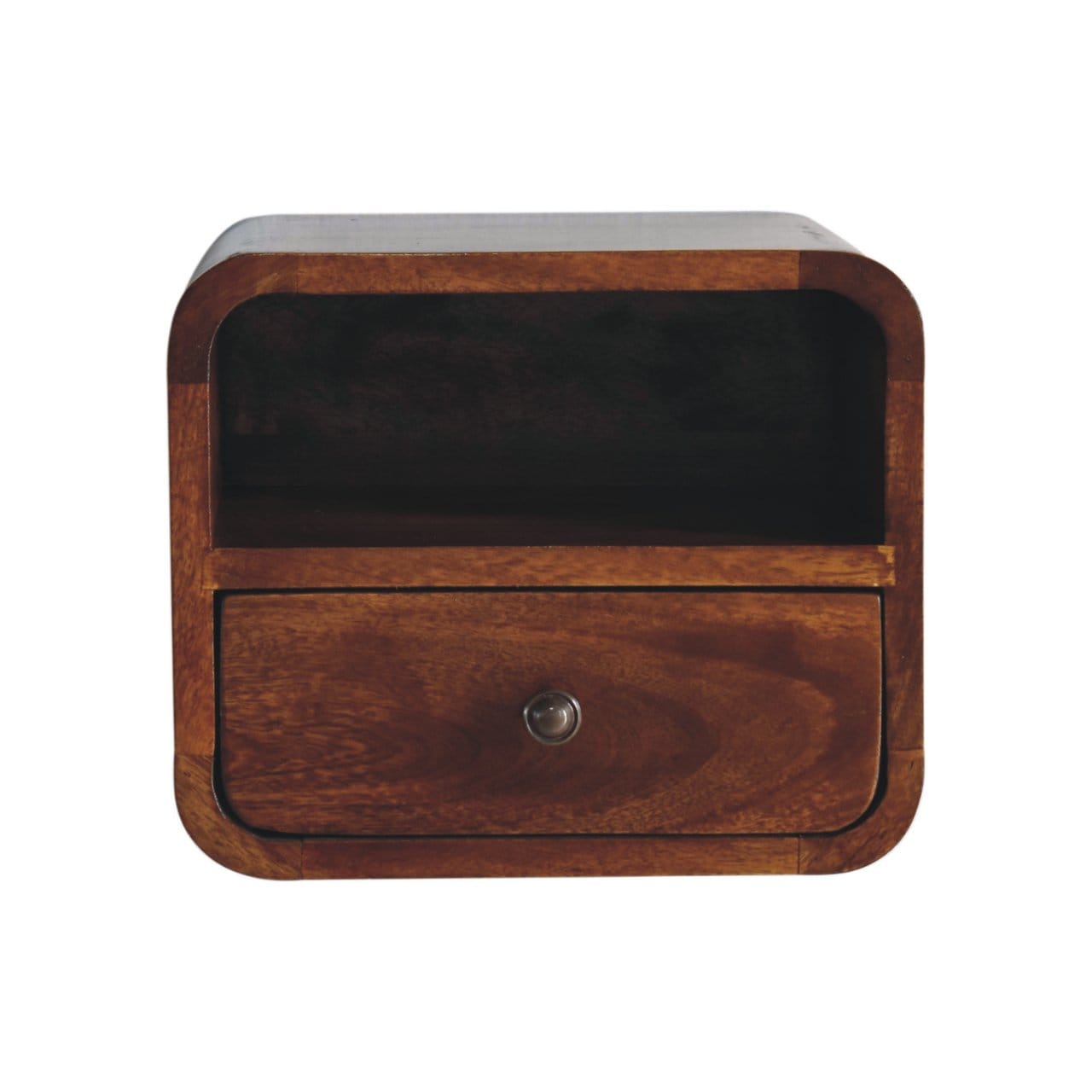 Handcrafted Extra Mini Wall Mounted Curved Chestnut Nightstand - Solid Mango Wood Bedside Table for Bedroom - product...