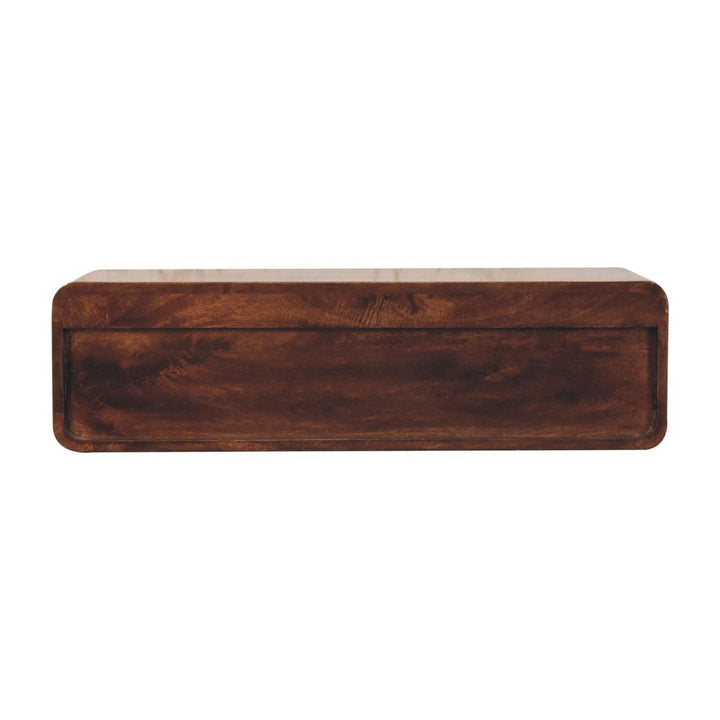 Handcrafted Floating California Walnut Open Console Table in Solid Mango Wood - product view 9 showing handcrafted solid...