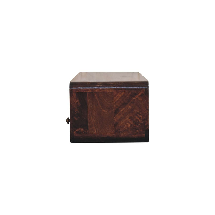 Handcrafted Floating California Walnut Open Console Table in Solid Mango Wood - product view 8 showing handcrafted solid...