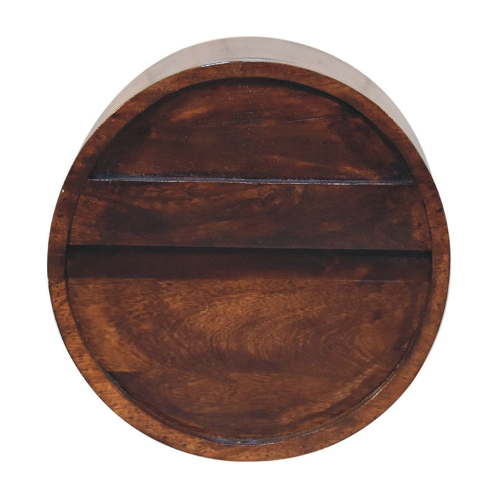 Handcrafted Floating Circle Chestnut Nightstand - Solid Mango Wood Bedside Table for Bedroom - product view 9 showing...