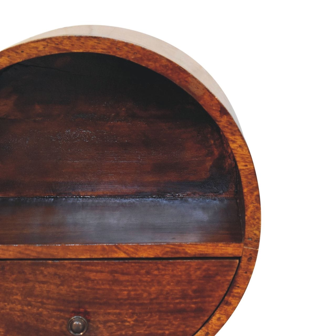 Handcrafted Floating Circle Chestnut Nightstand - Solid Mango Wood Bedside Table for Bedroom - product view 5 showing...