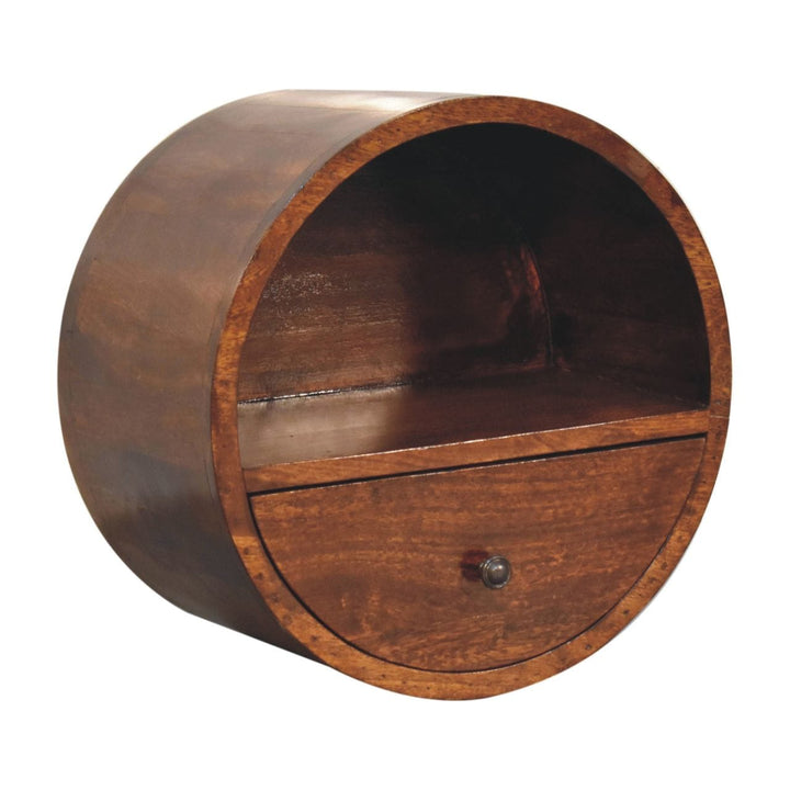 Handcrafted Floating Circle Chestnut Nightstand - Solid Mango Wood Bedside Table for Bedroom - product view 4 showing...