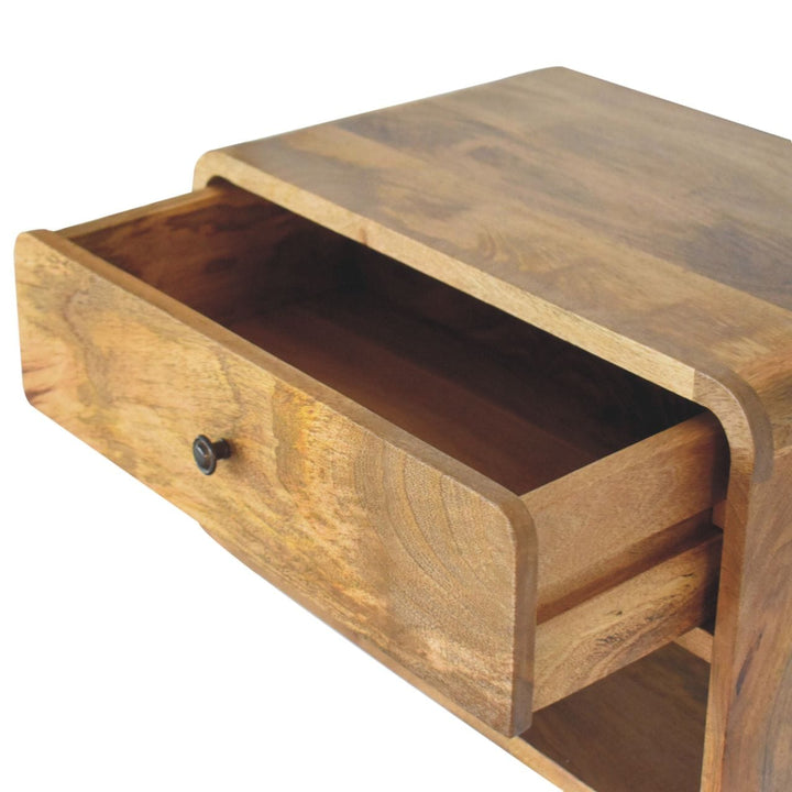 Handcrafted Floating Curve Open Slot Nightstand - Solid Mango Wood Bedside Table for Bedroom - product view 7 showing...