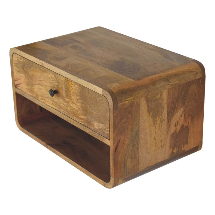 Handcrafted Floating Curve Open Slot Nightstand - Solid Mango Wood Bedside Table for Bedroom - product view 6 showing...