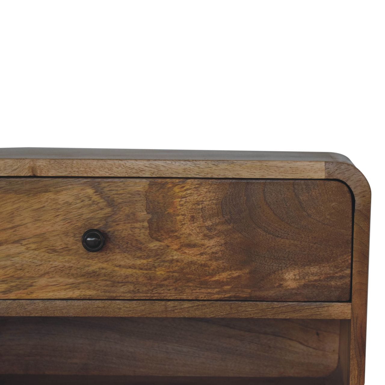 Handcrafted Floating Curve Open Slot Nightstand - Solid Mango Wood Bedside Table for Bedroom - product view 5 showing...