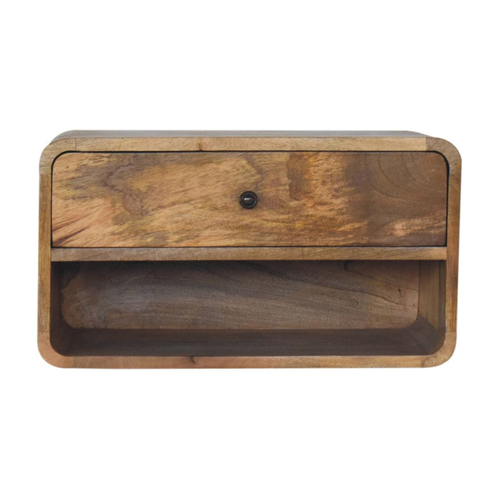 Handcrafted Floating Curve Open Slot Nightstand - Solid Mango Wood Bedside Table for Bedroom - product view 2 showing...