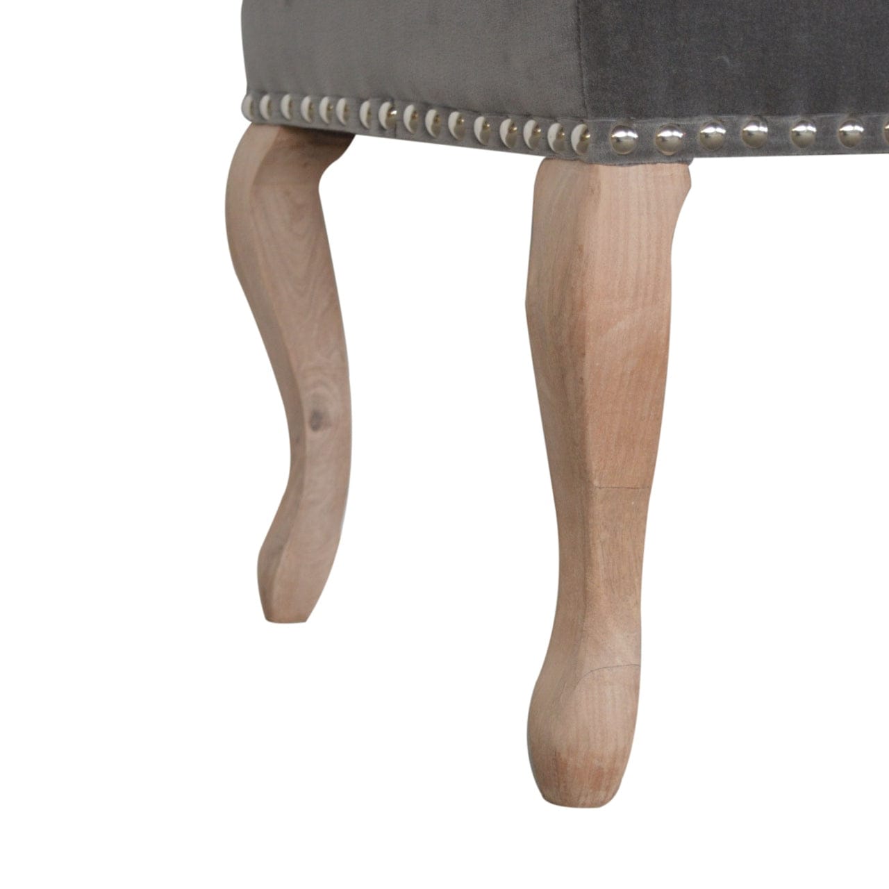 Handcrafted French Style Grey Velvet Bench - Solid Mango Wood Seating Furniture for Entryway - product view 8 showing...