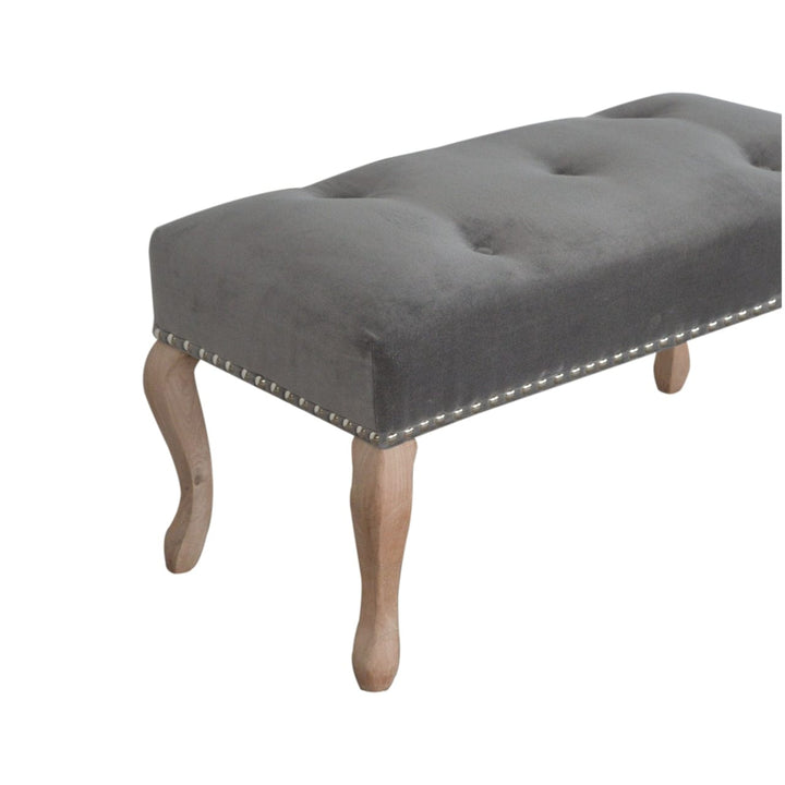 Handcrafted French Style Grey Velvet Bench - Solid Mango Wood Seating Furniture for Entryway - product view 7 showing...