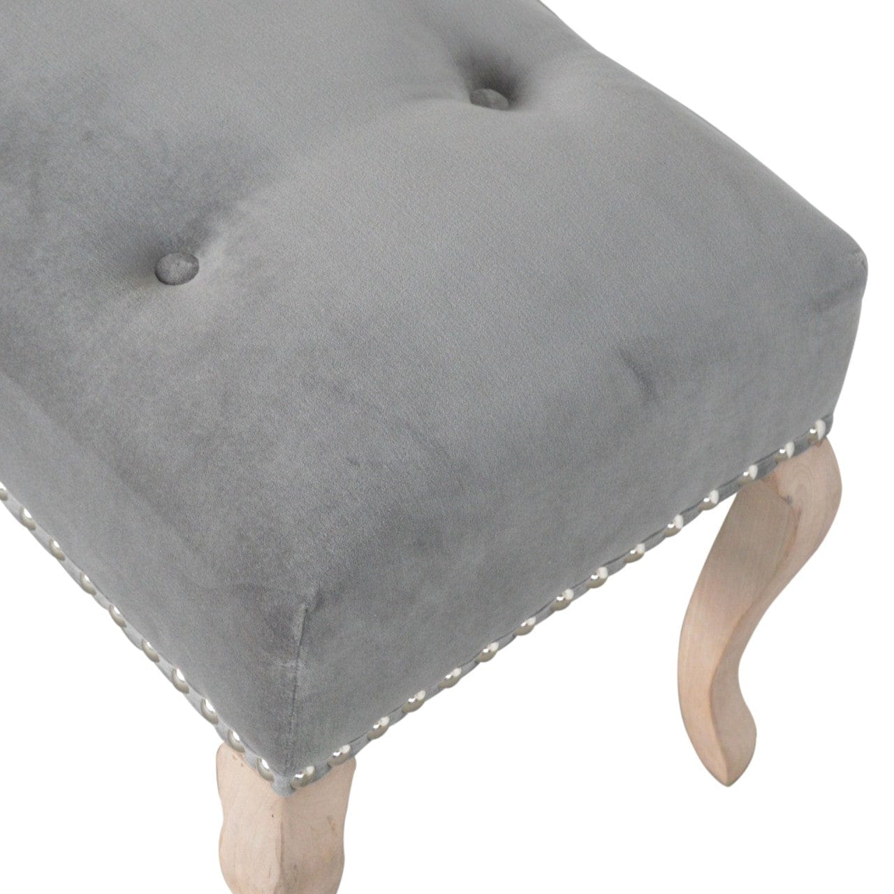 Handcrafted French Style Grey Velvet Bench - Solid Mango Wood Seating Furniture for Entryway - product view 6 showing...