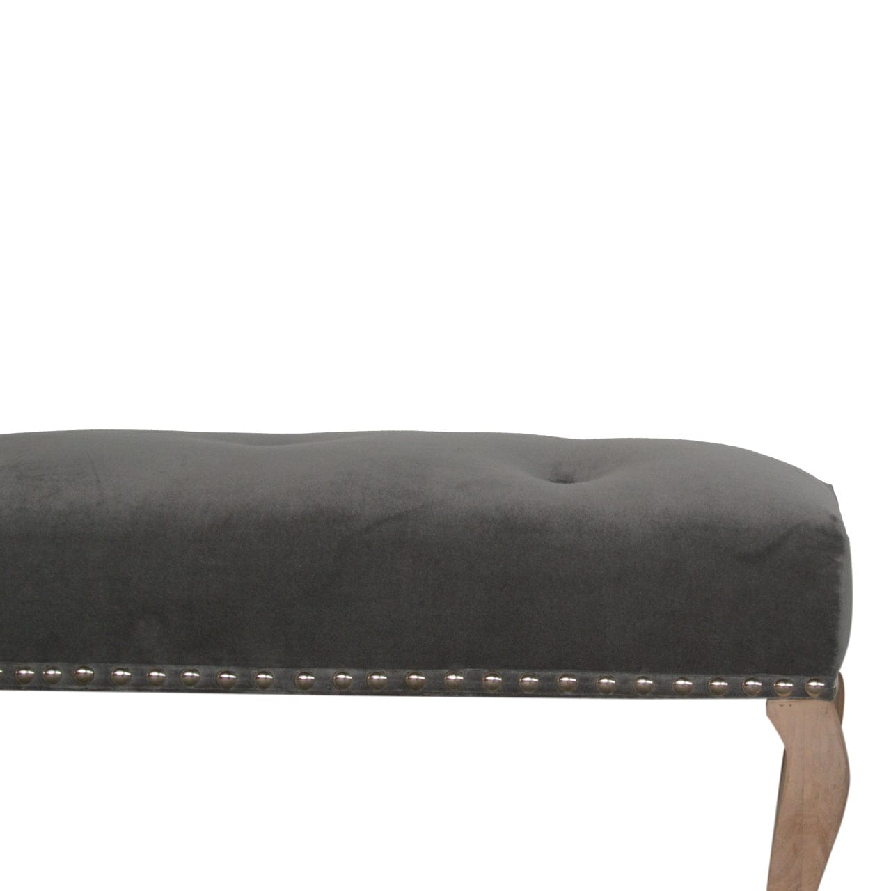 Handcrafted French Style Grey Velvet Bench - Solid Mango Wood Seating Furniture for Entryway - product view 5 showing...