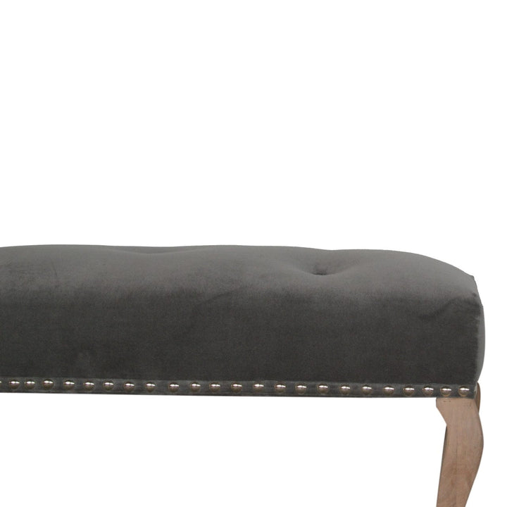 Handcrafted French Style Grey Velvet Bench - Solid Mango Wood Seating Furniture for Entryway - product view 5 showing...