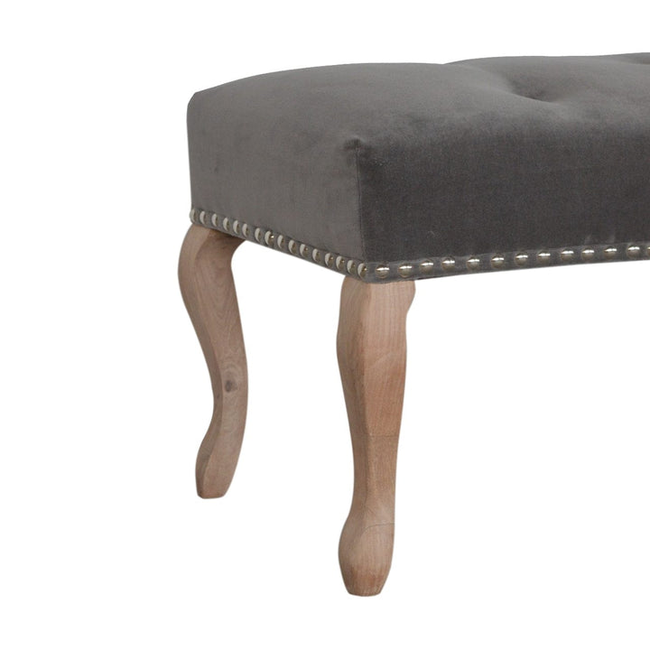Handcrafted French Style Grey Velvet Bench - Solid Mango Wood Seating Furniture for Entryway - product view 4 showing...