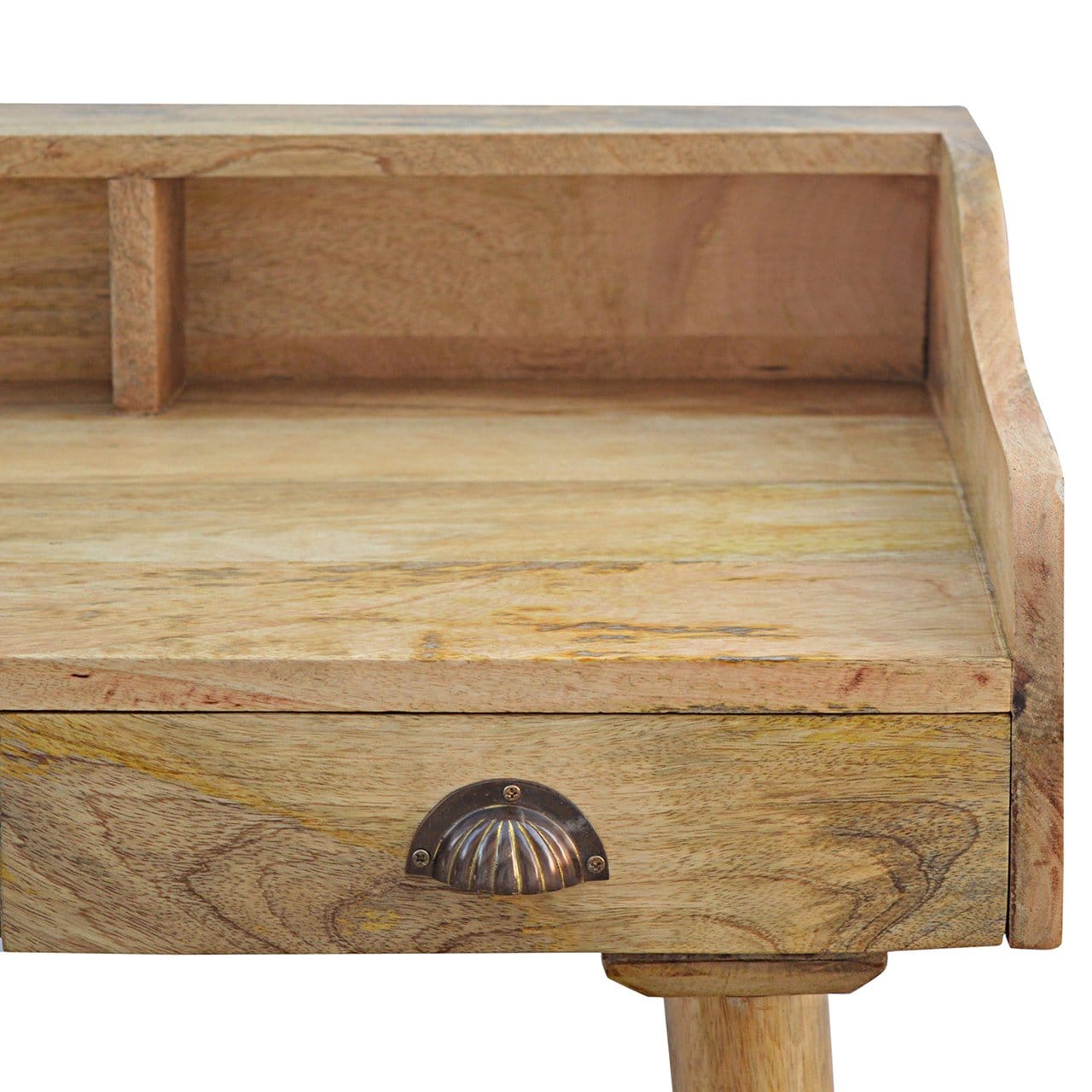 Handcrafted Gallery Back Shell Writing Desk - Solid Mango Wood Writing Table for Home Office - product view 6 showing...