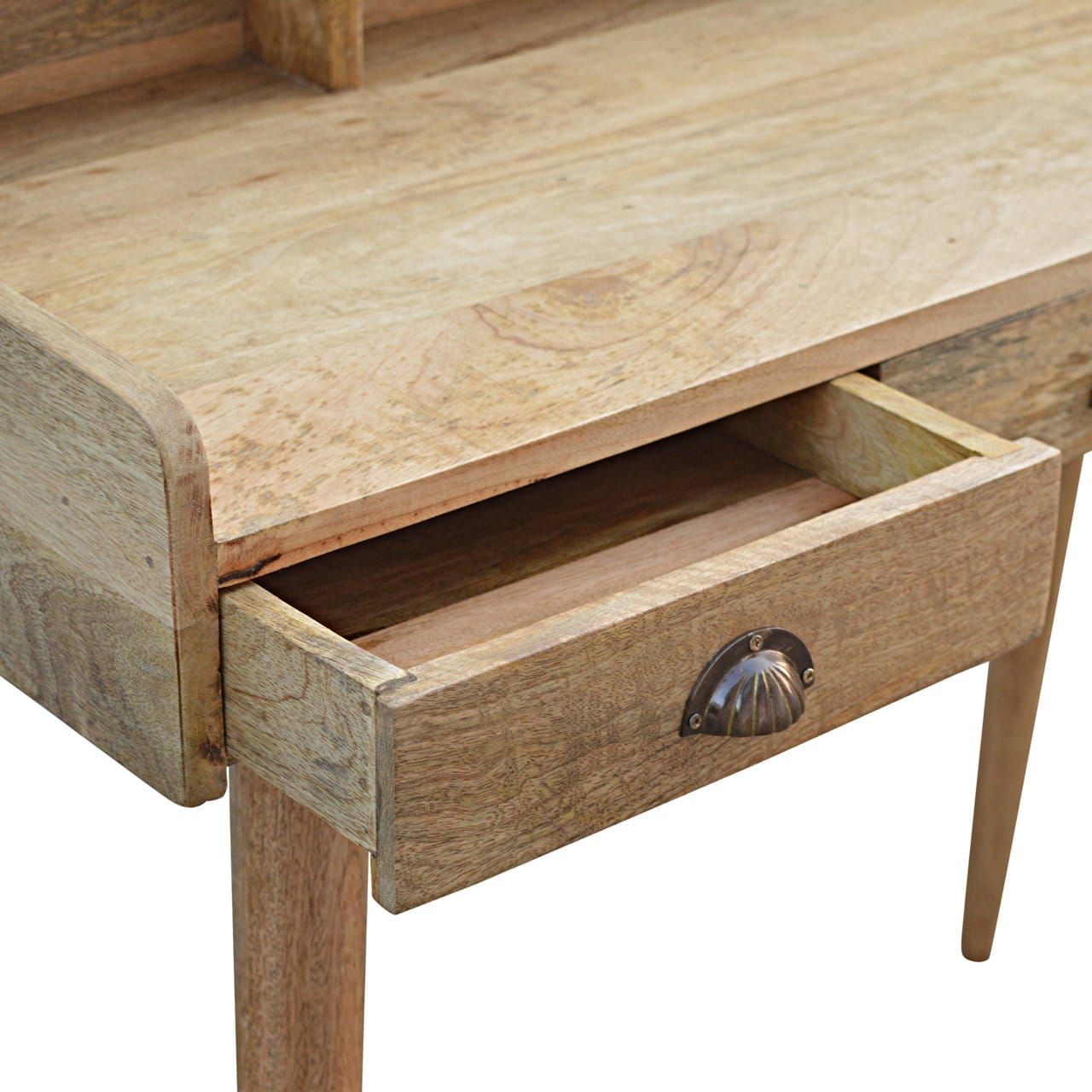 Handcrafted Gallery Back Shell Writing Desk - Solid Mango Wood Writing Table for Home Office - product view 5 showing...