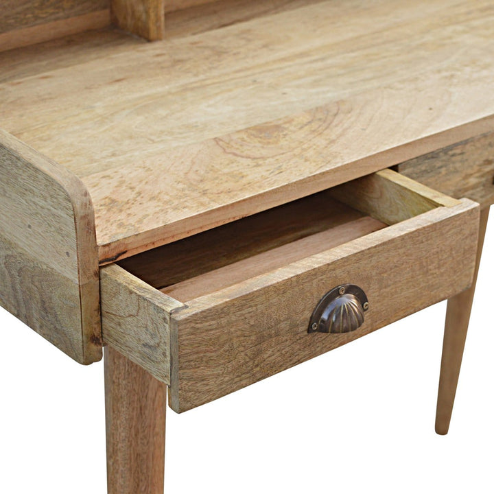 Handcrafted Gallery Back Shell Writing Desk - Solid Mango Wood Writing Table for Home Office - product view 5 showing...