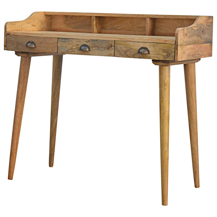 Handcrafted Gallery Back Shell Writing Desk - Solid Mango Wood Writing Table for Home Office - product view 3 showing...