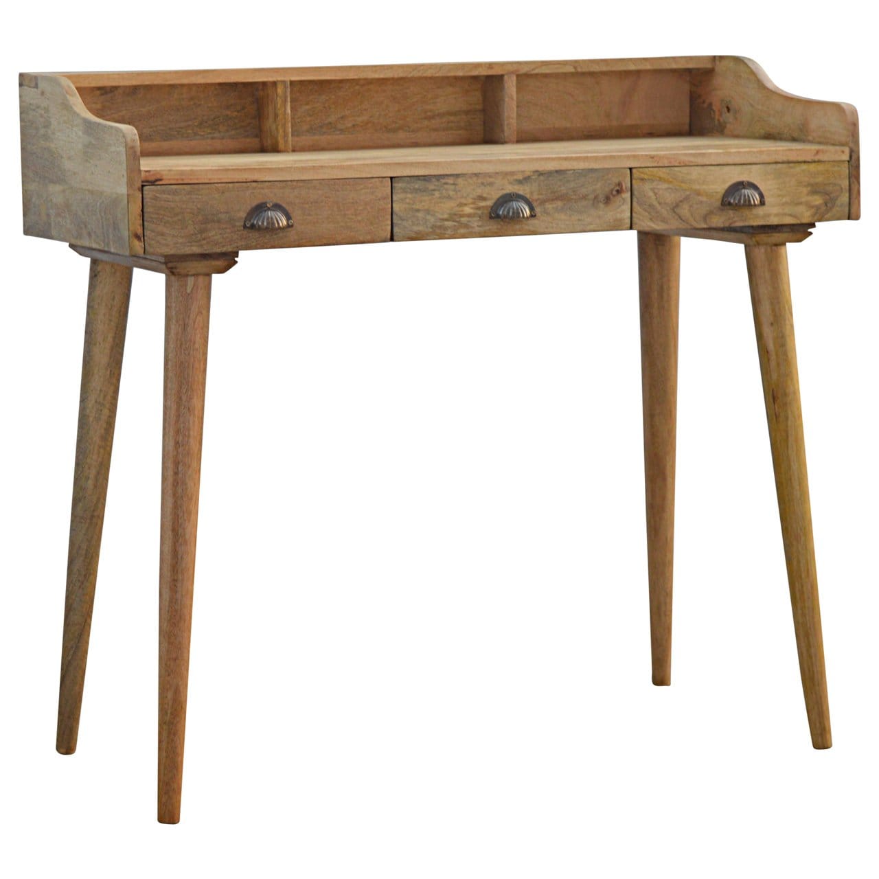 Handcrafted Gallery Back Shell Writing Desk - Solid Mango Wood Writing Table for Home Office - product view 2 showing...