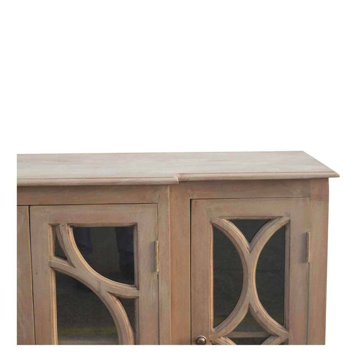Handcrafted Glazed Carve TV Stand - Solid Mango Wood Entertainment Center for Living Room - product view 4 showing...