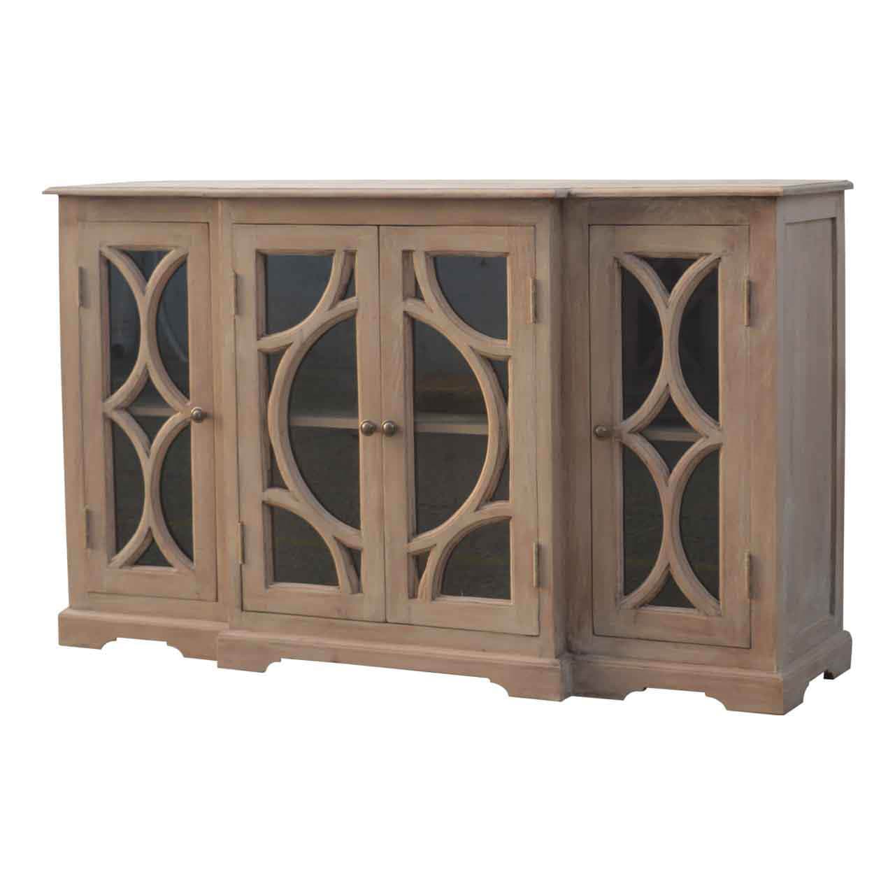 Handcrafted Glazed Carve TV Stand - Solid Mango Wood Entertainment Center for Living Room - product view 2 showing...