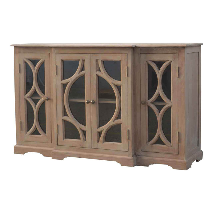 Handcrafted Glazed Carve TV Stand - Solid Mango Wood Entertainment Center for Living Room - product view 2 showing...