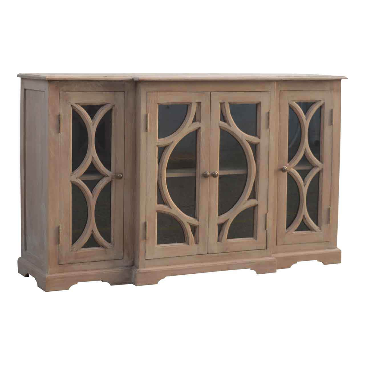 Handcrafted Glazed Carve TV Stand - Solid Mango Wood Entertainment Center for Living Room - main view showing handcrafted...
