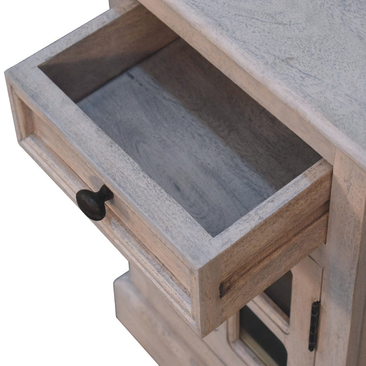 Handcrafted Glazed Stone Nightstand - Solid Mango Wood Bedside Table for Bedroom - product view 9 showing handcrafted...