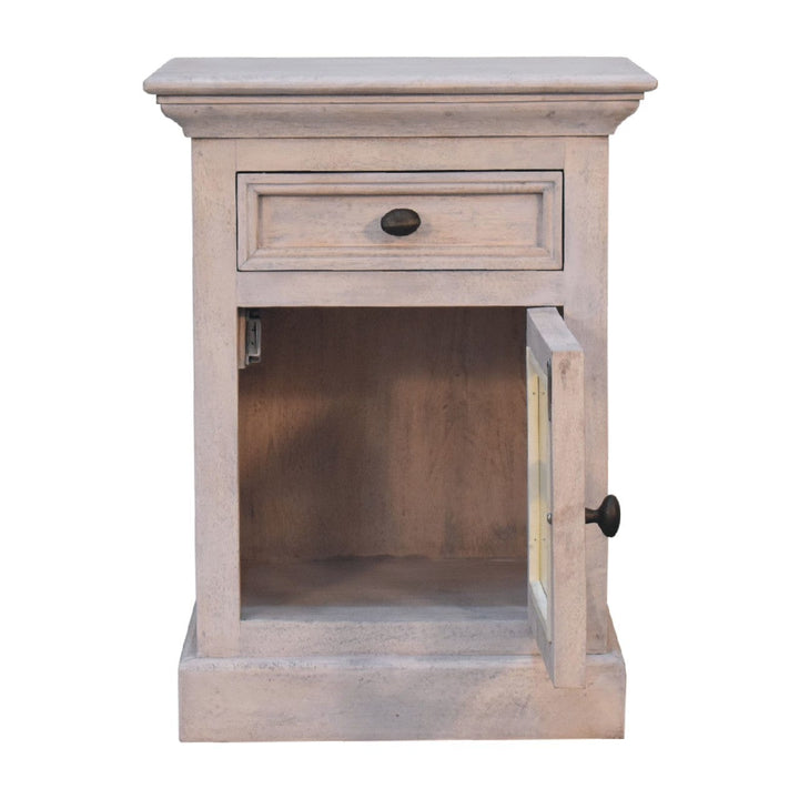 Handcrafted Glazed Stone Nightstand - Solid Mango Wood Bedside Table for Bedroom - product view 8 showing handcrafted...