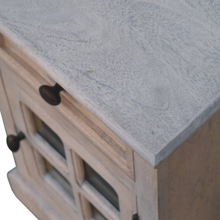 Handcrafted Glazed Stone Nightstand - Solid Mango Wood Bedside Table for Bedroom - product view 7 showing handcrafted...