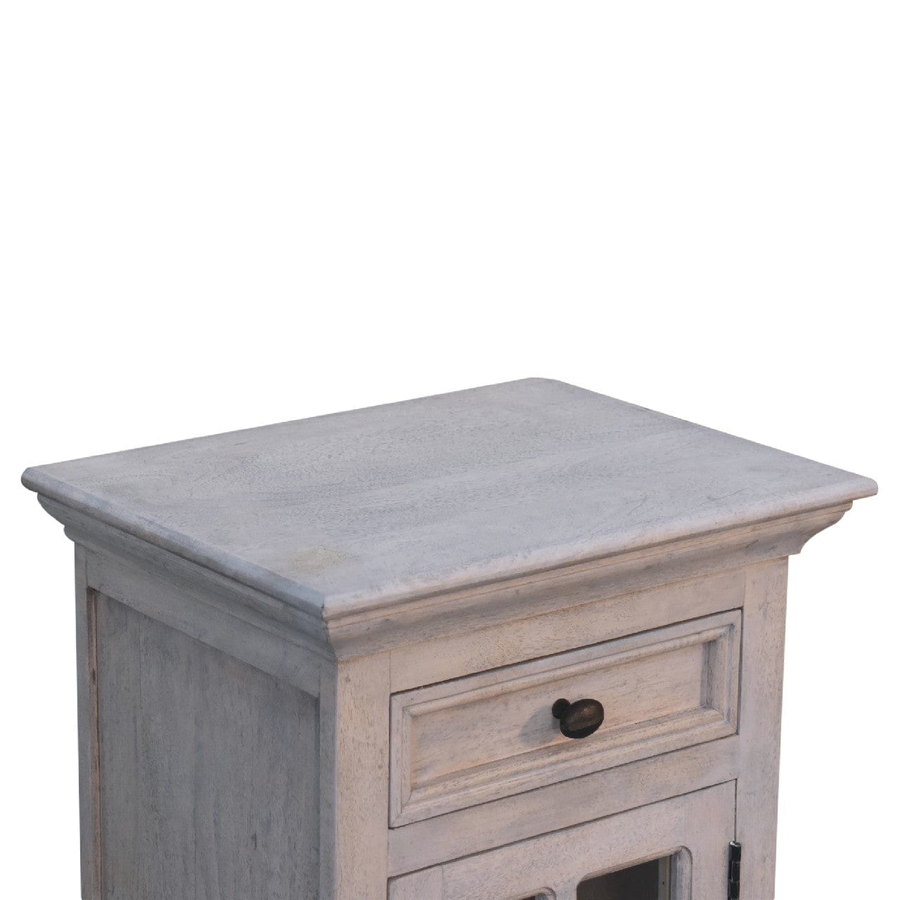 Handcrafted Glazed Stone Nightstand - Solid Mango Wood Bedside Table for Bedroom - product view 6 showing handcrafted...