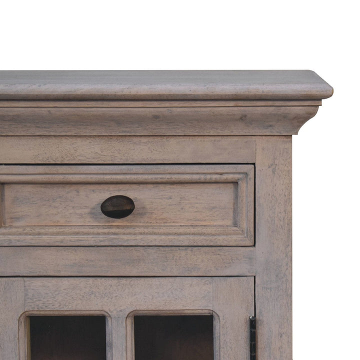 Handcrafted Glazed Stone Nightstand - Solid Mango Wood Bedside Table for Bedroom - product view 5 showing handcrafted...
