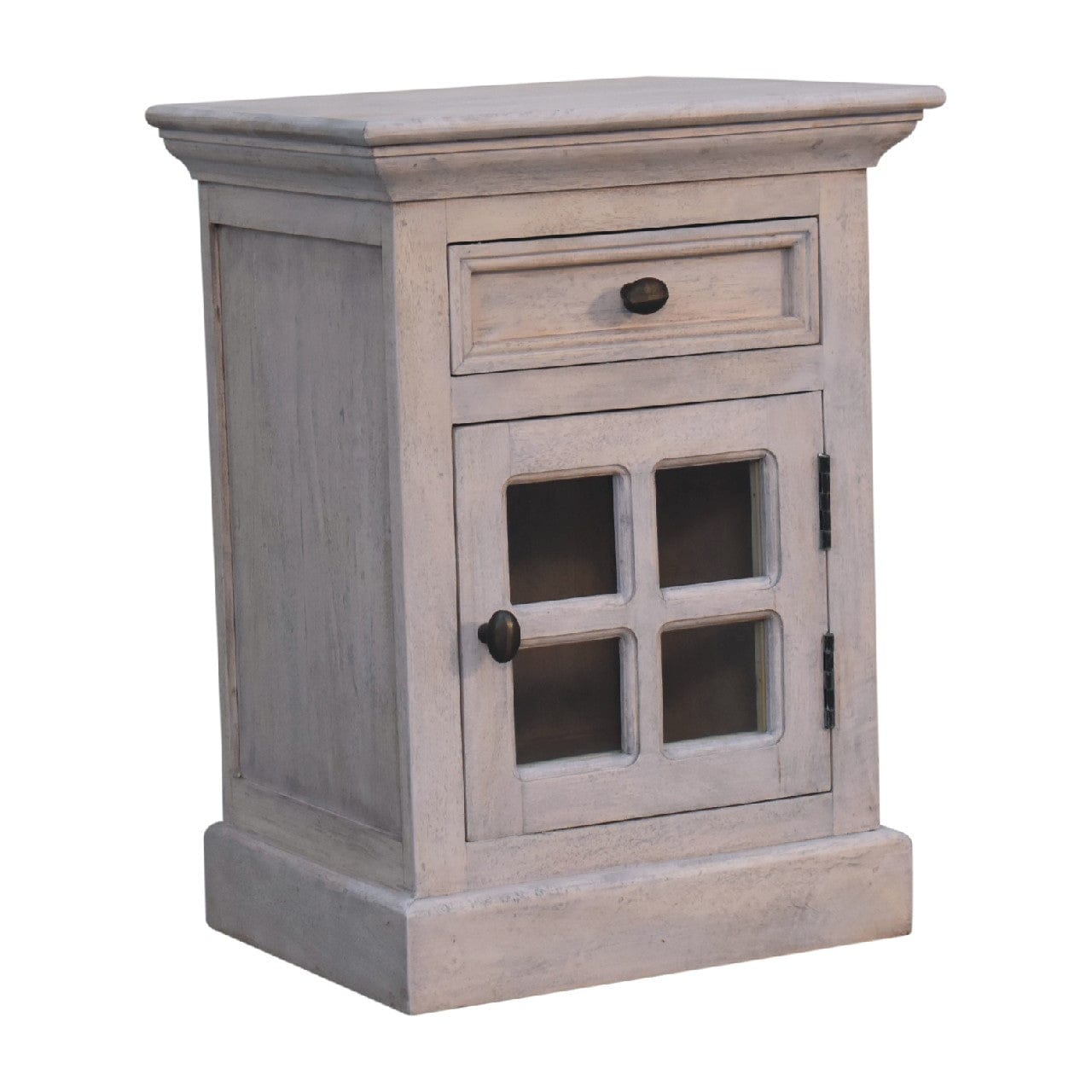 Handcrafted Glazed Stone Nightstand - Solid Mango Wood Bedside Table for Bedroom - product view 4 showing handcrafted...
