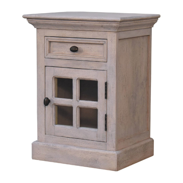 Handcrafted Glazed Stone Nightstand - Solid Mango Wood Bedside Table for Bedroom - product view 3 showing handcrafted...
