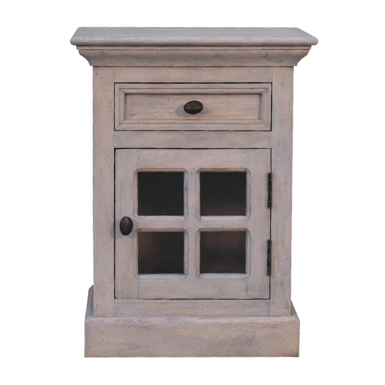 Handcrafted Glazed Stone Nightstand - Solid Mango Wood Bedside Table for Bedroom - product view 2 showing handcrafted...