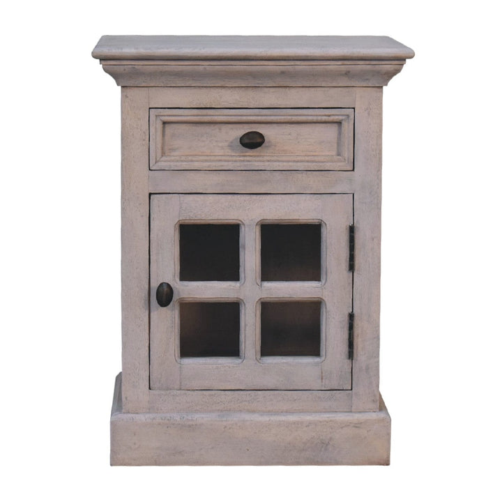 Handcrafted Glazed Stone Nightstand - Solid Mango Wood Bedside Table for Bedroom - product view 2 showing handcrafted...