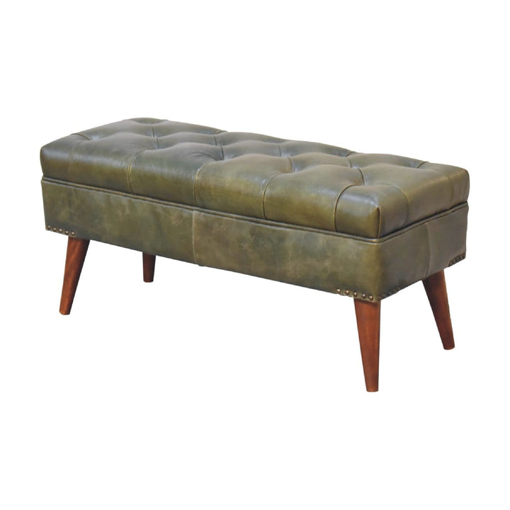 Handcrafted Green Bench - Solid Mango Wood Seating Furniture for Entryway - product view 7 showing handcrafted solid...