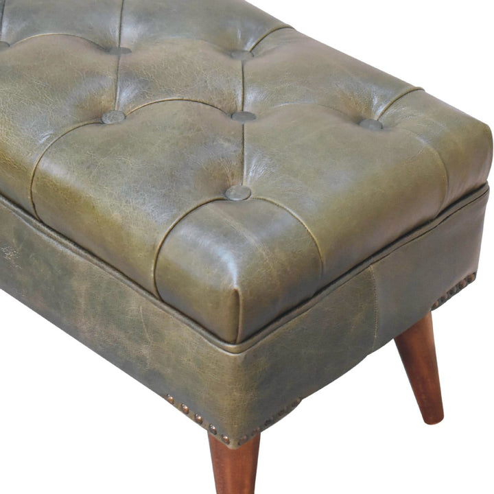 Handcrafted Green Bench - Solid Mango Wood Seating Furniture for Entryway - product view 6 showing handcrafted solid...