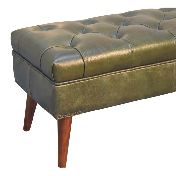 Handcrafted Green Bench - Solid Mango Wood Seating Furniture for Entryway - product view 5 showing handcrafted solid...