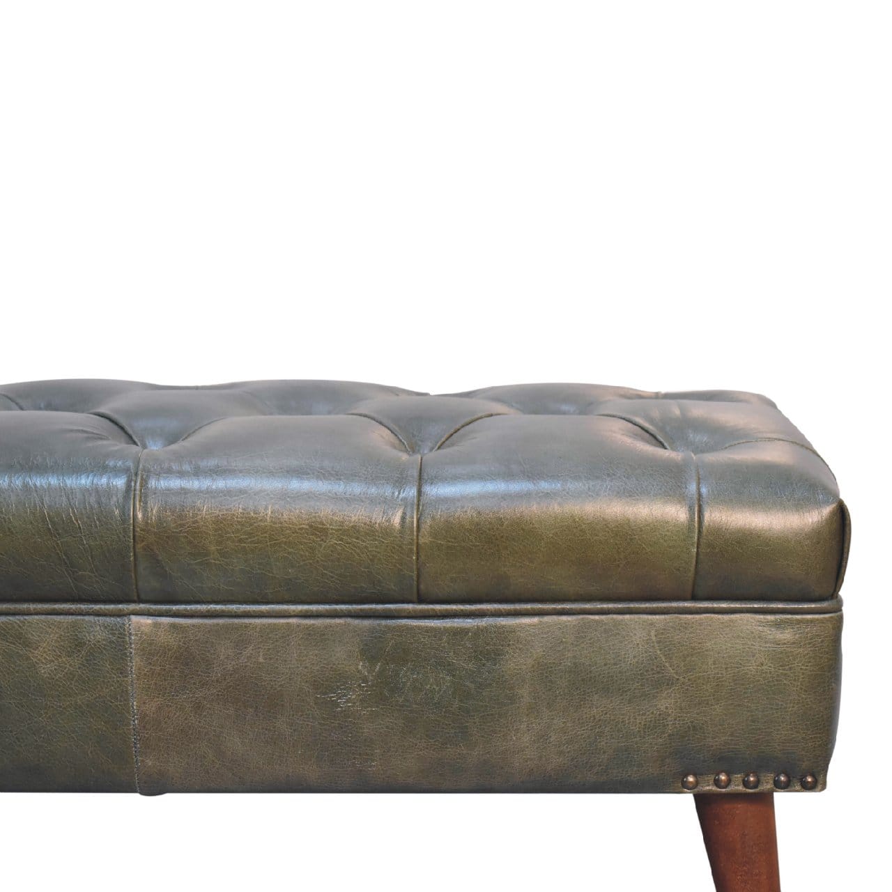 Handcrafted Green Bench - Solid Mango Wood Seating Furniture for Entryway - product view 4 showing handcrafted solid...