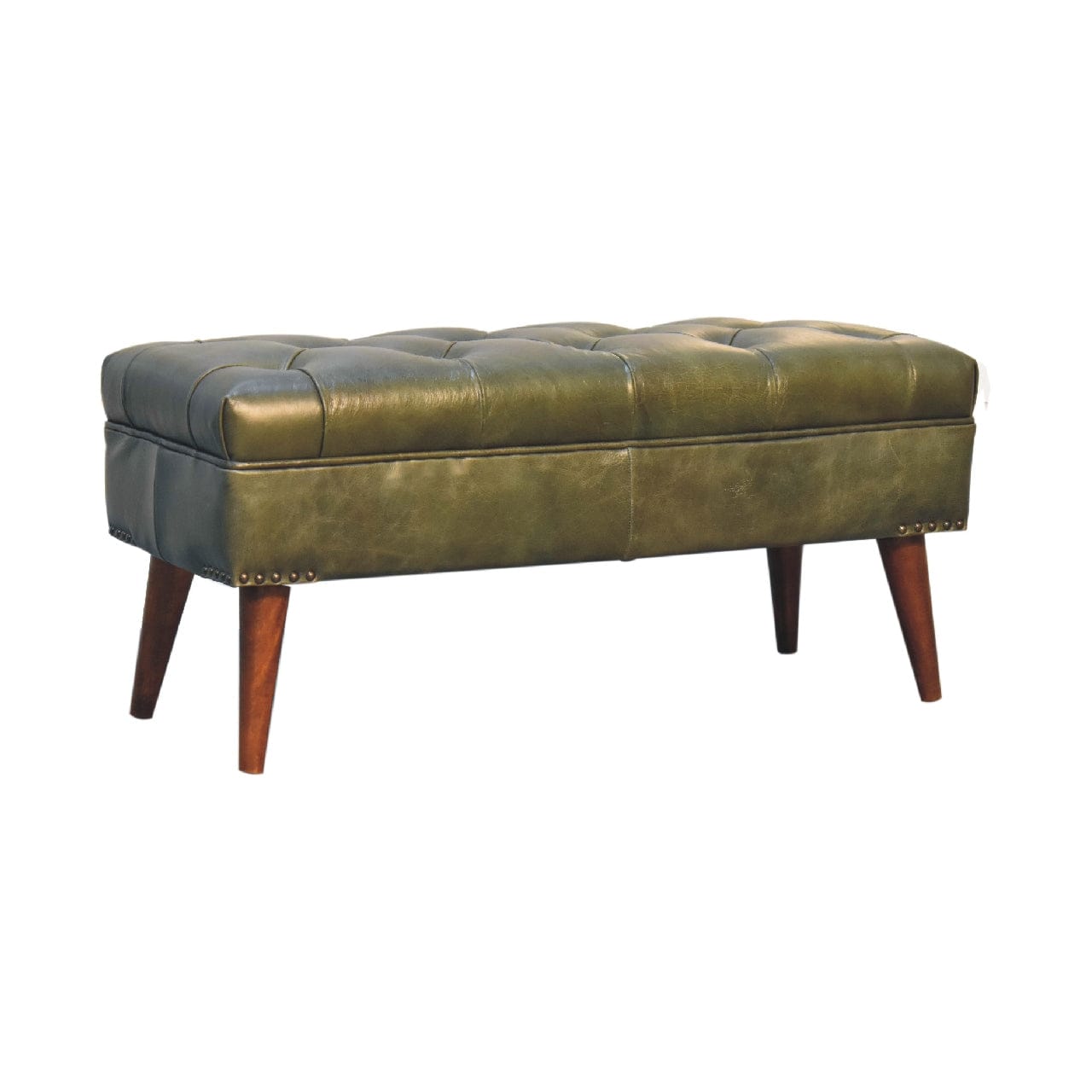 Handcrafted Green Bench - Solid Mango Wood Seating Furniture for Entryway - product view 3 showing handcrafted solid...