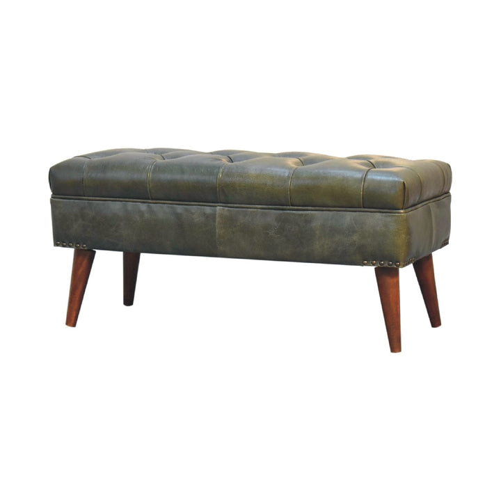 Handcrafted Green Bench - Solid Mango Wood Seating Furniture for Entryway - product view 2 showing handcrafted solid...