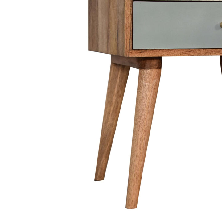 Handcrafted Green Patterned Nightstand - Solid Mango Wood Bedside Table for Bedroom - product view 6 showing handcrafted...